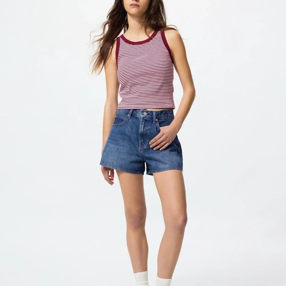 Uniqlo Burgundy & White ribbed cropped Striped bra top - Picture 8 of 8